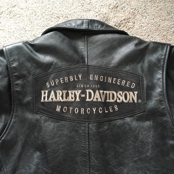 Harley Davidson Jacket Black Leather Mens Biker - Picture 6 of 8